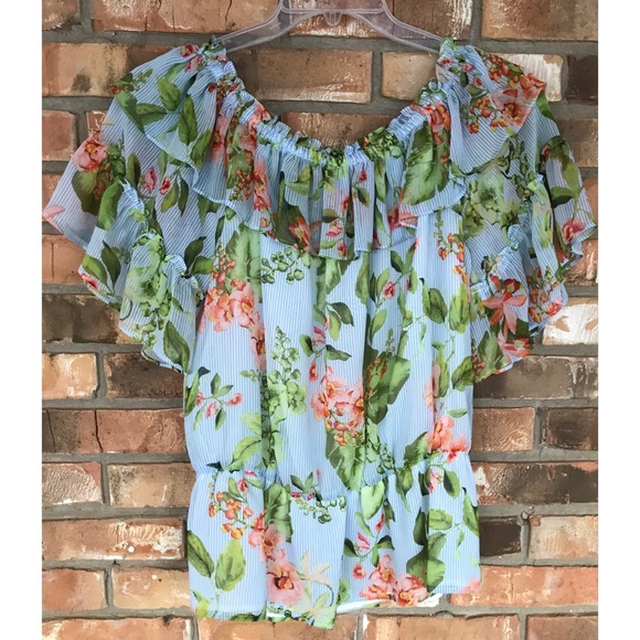 Tommy Hilfiger Women’s Striped and Floral Print Tassel Tie-Neck Top  XL - Picture 2 of 7